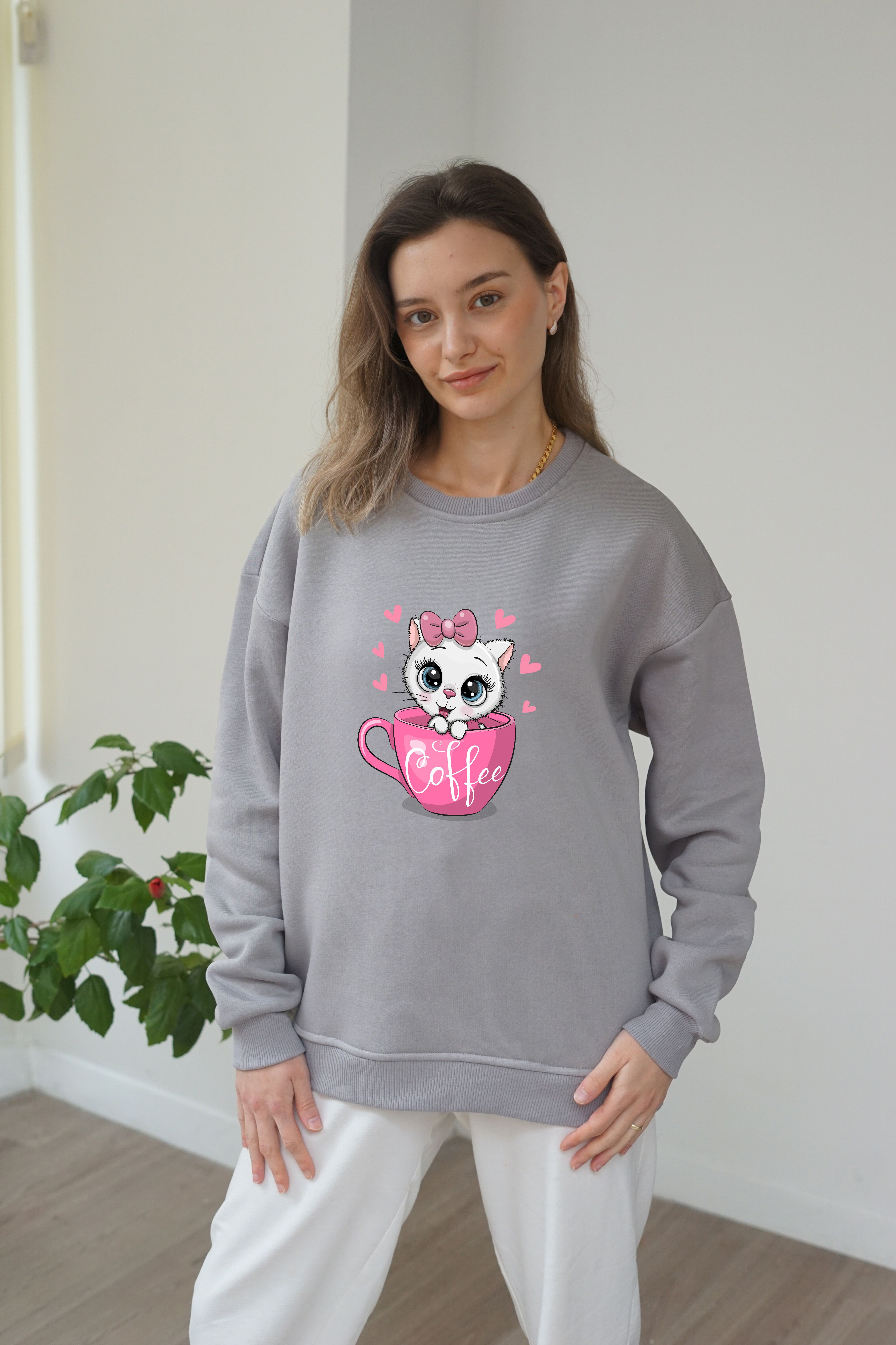 Coffee Baskili Sweatshirt - Gri