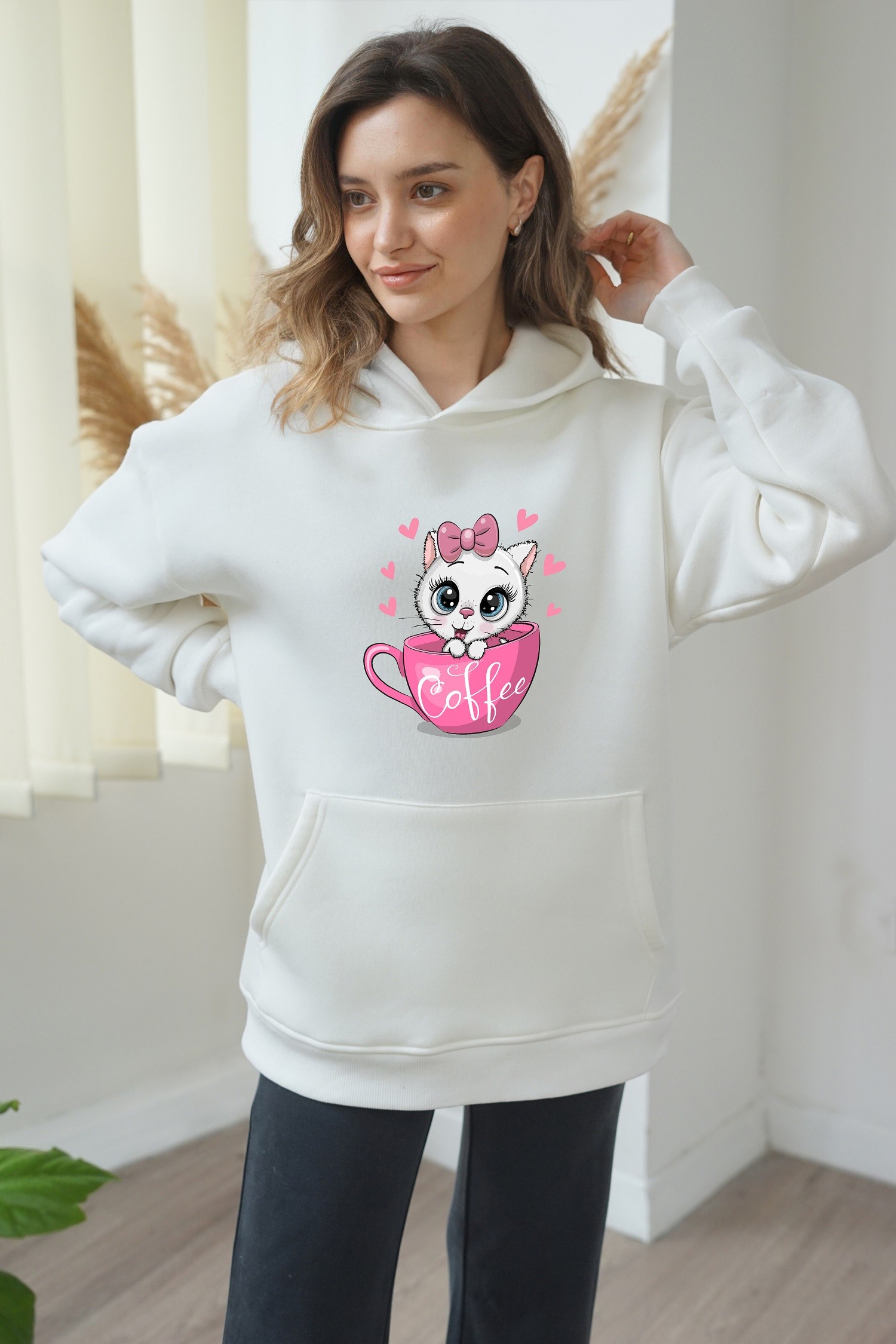 Coffee Baskili hoodie - Beyaz