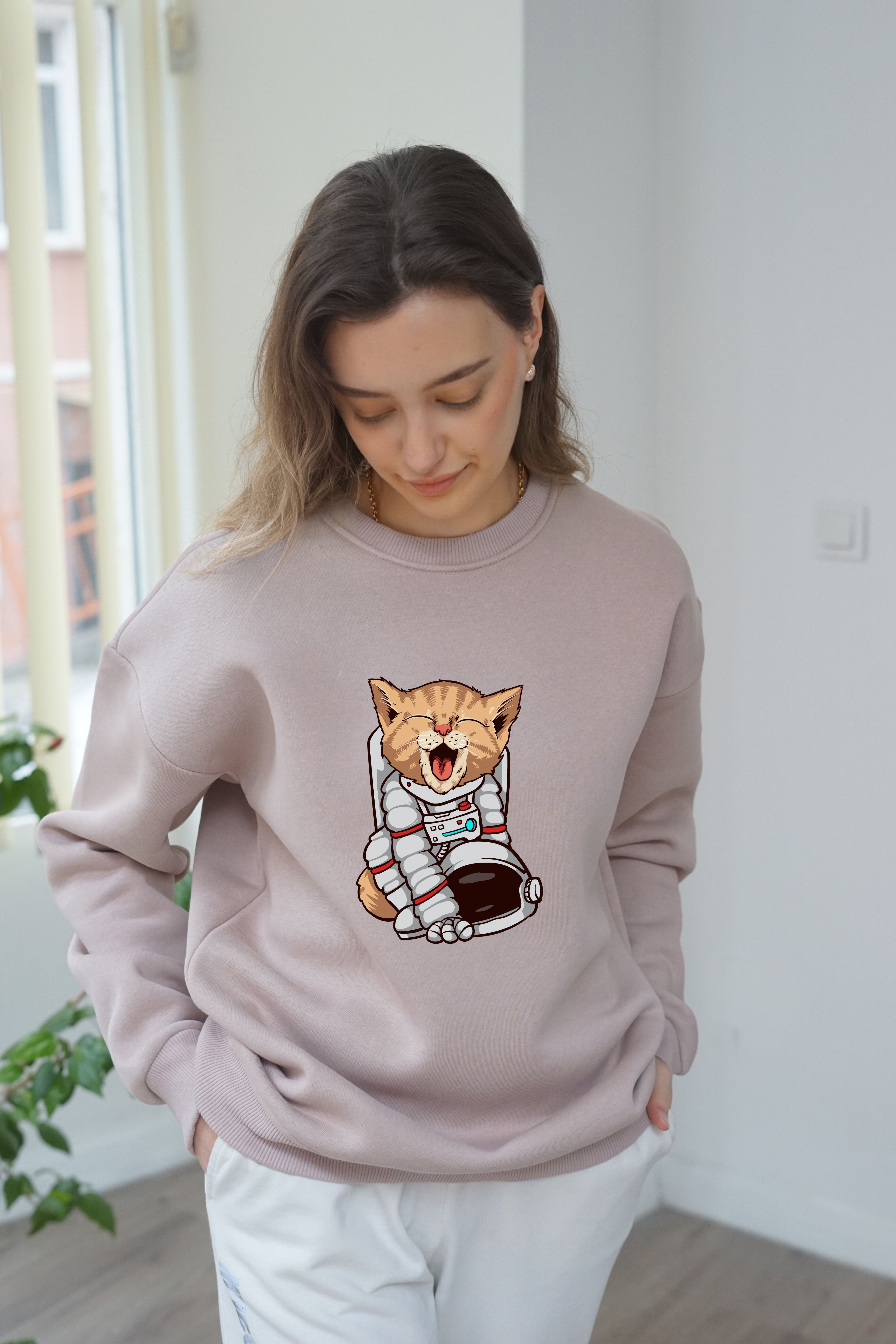 Unisex Astronaut Cat Baskili Sweatshirt - Vizon