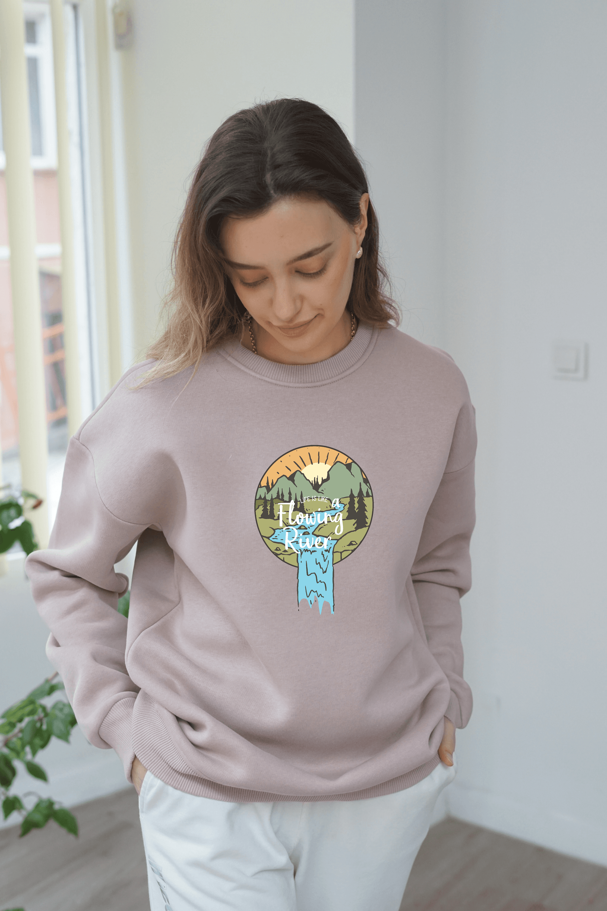 Unisex Flowing River Baskili Sweatshirt - Vizon