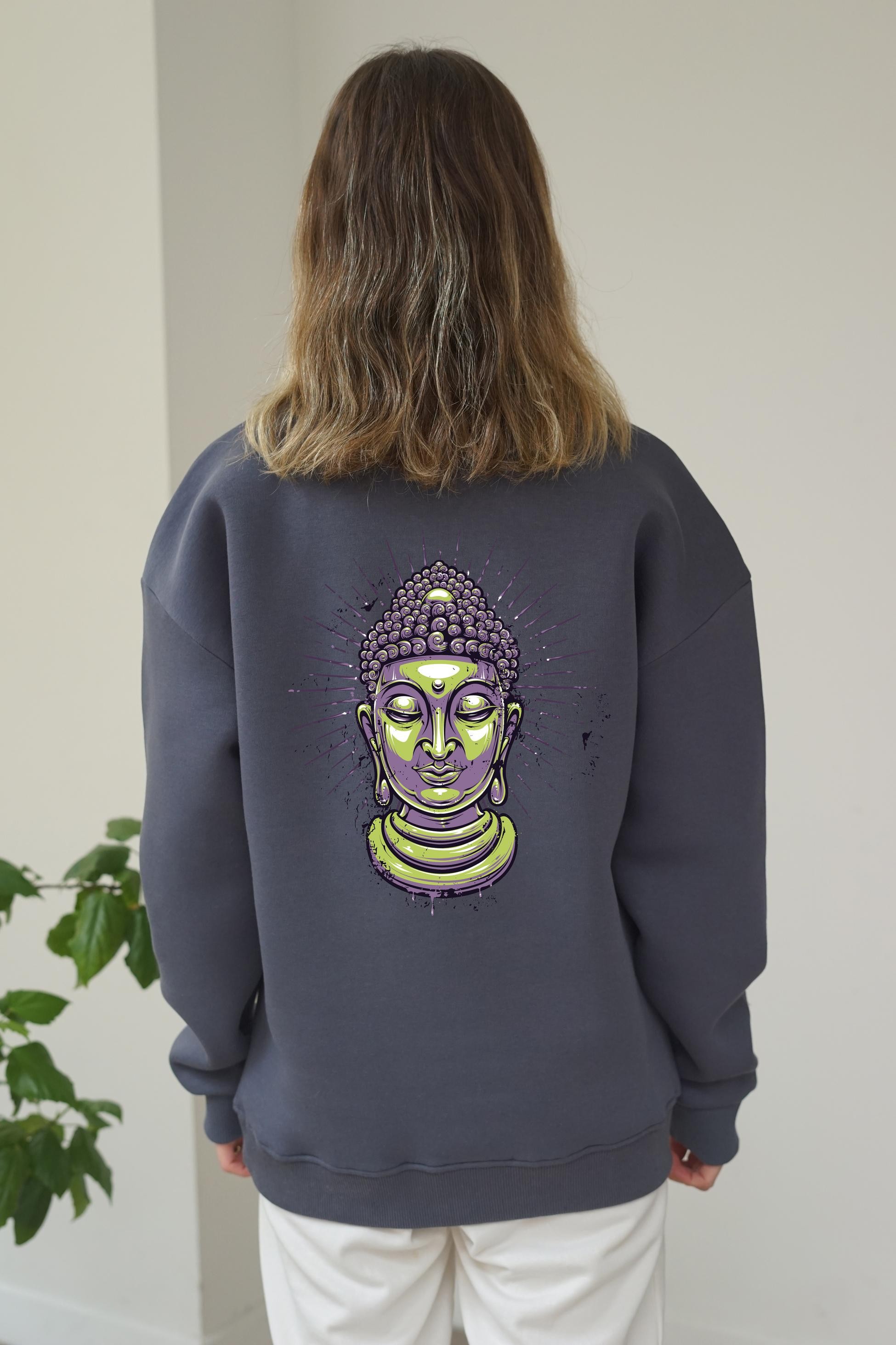 Unisex Buda Baskili Sweatshirt - Füme