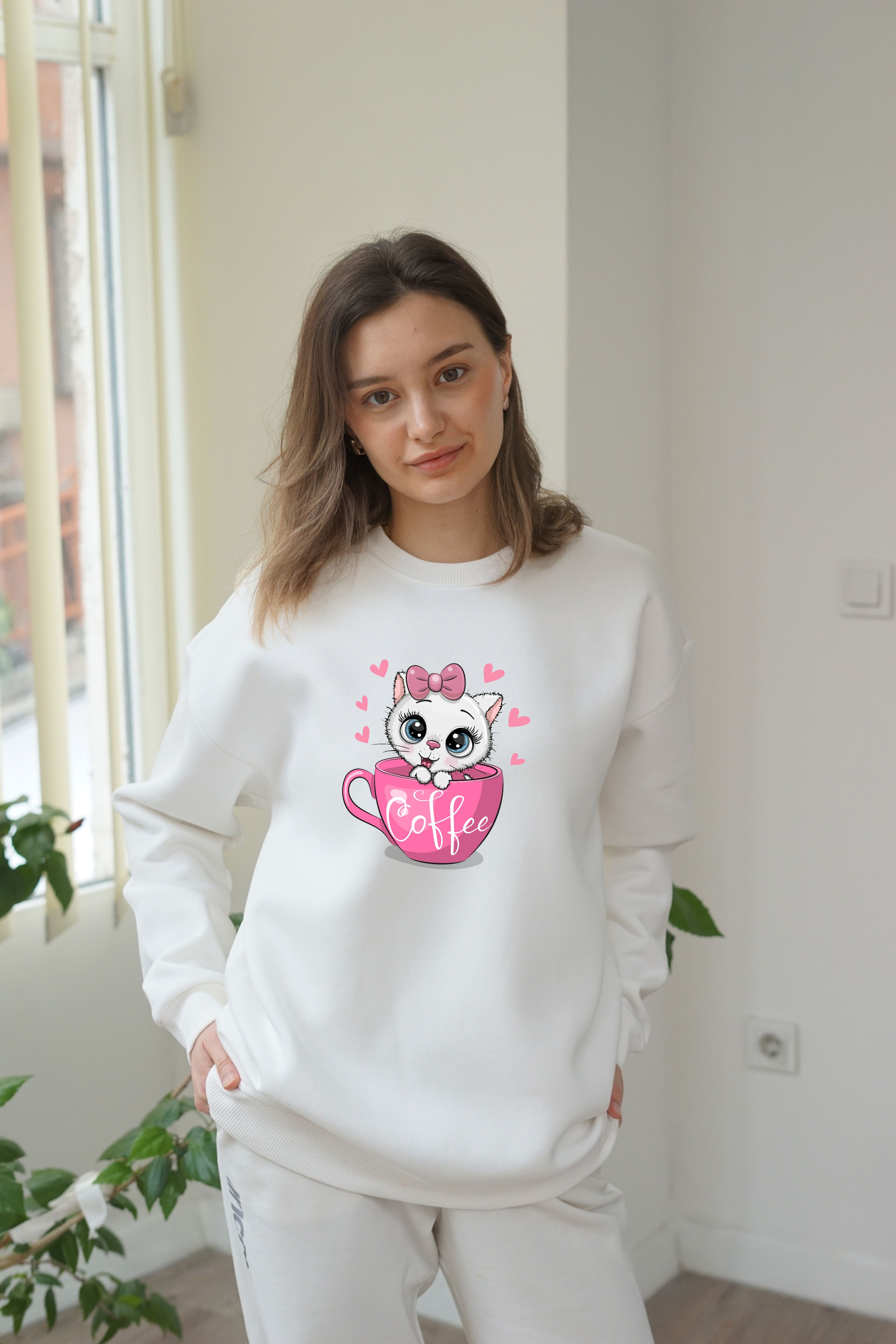 Coffee Baskili Sweatshirt - Beyaz