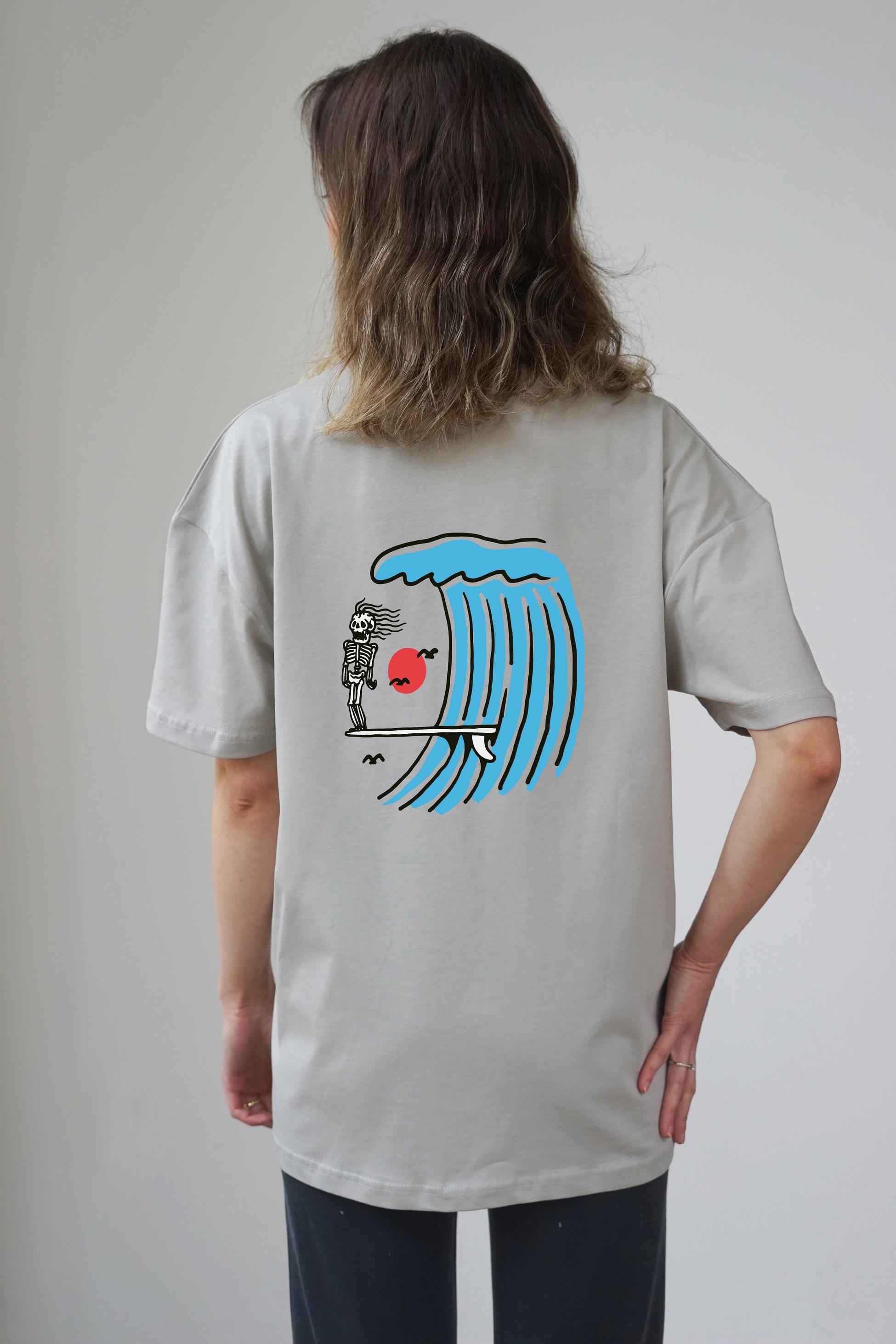 Unisex Skull Sea Baskili T-Shirt - Gri