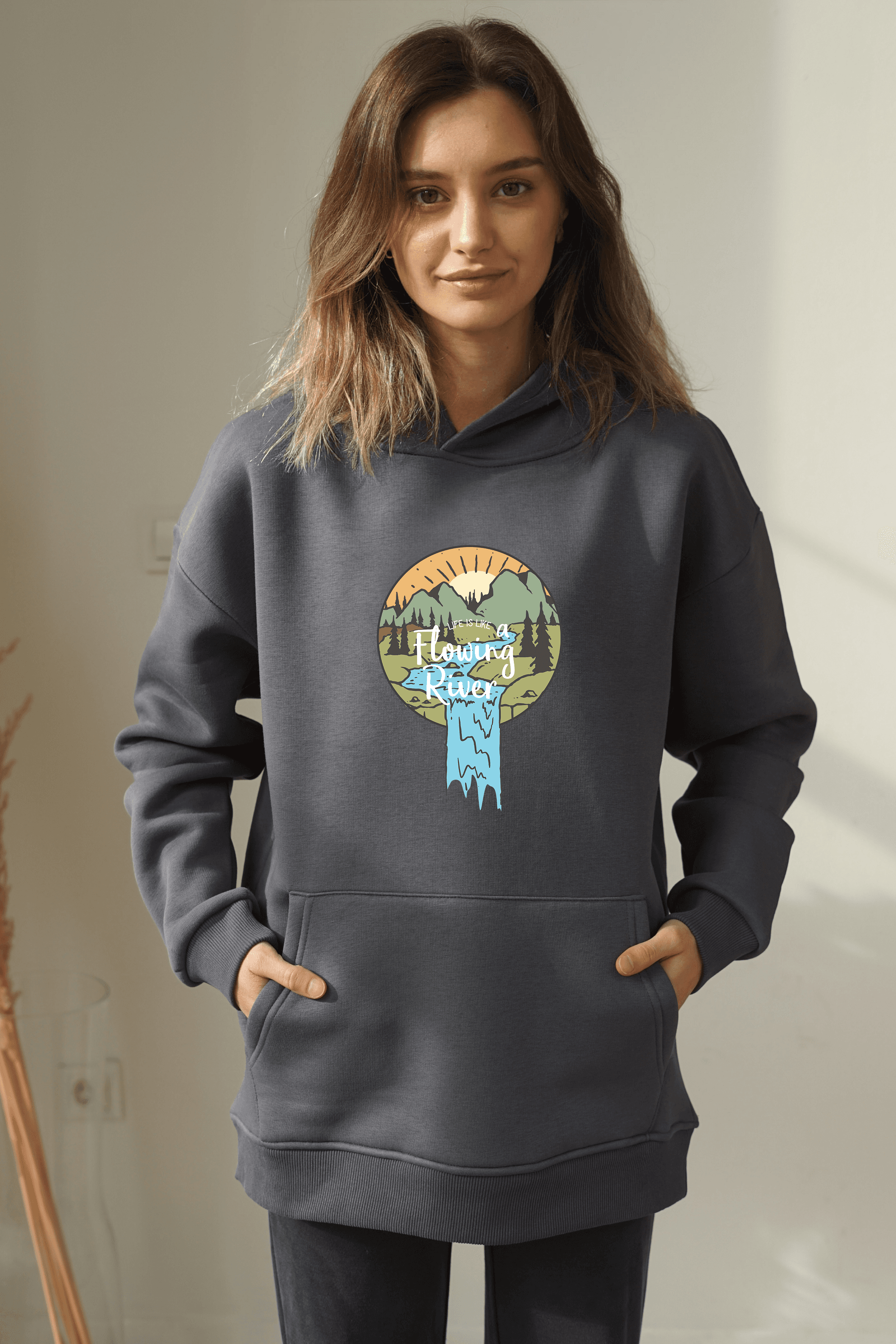 Unisex Flowing River Baskili hoodie - Füme
