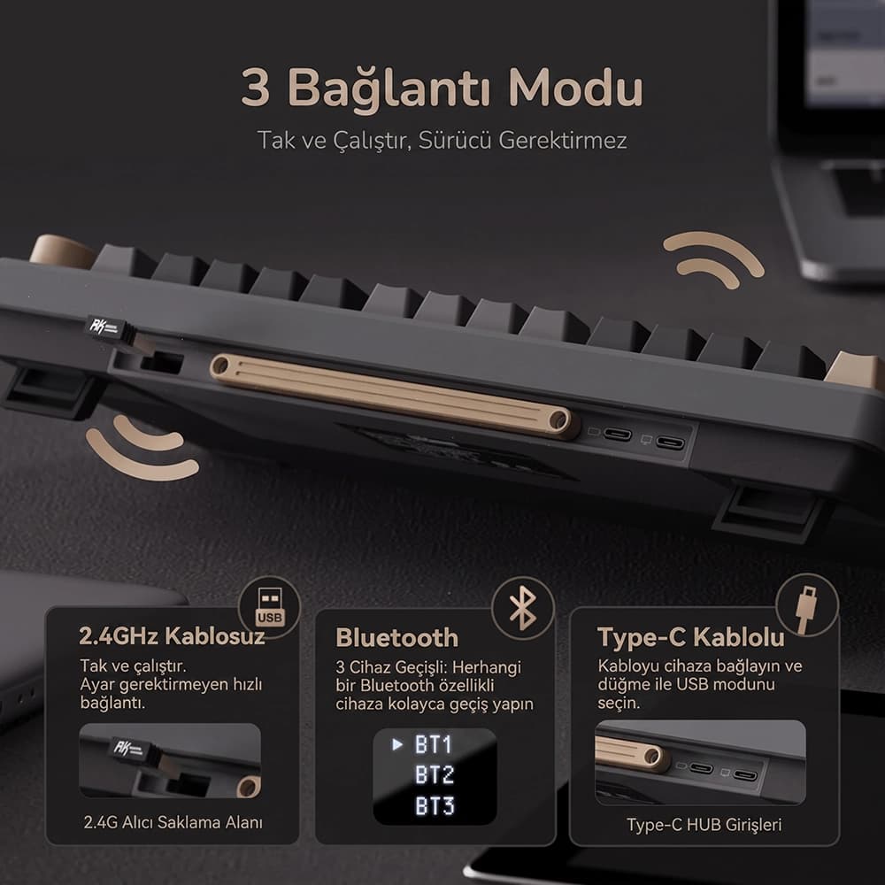 Royal Kludge RK M75 Tri-Mode Kablosuz Bağlantı ve 3750mAh Batarya