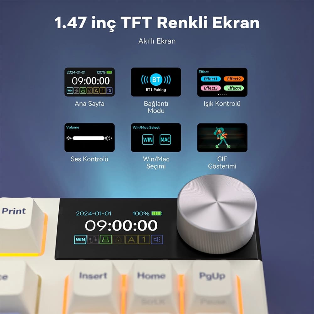 Royal Kludge RK S85 Akıllı LCD Ekran ve CNC Döner Düğme