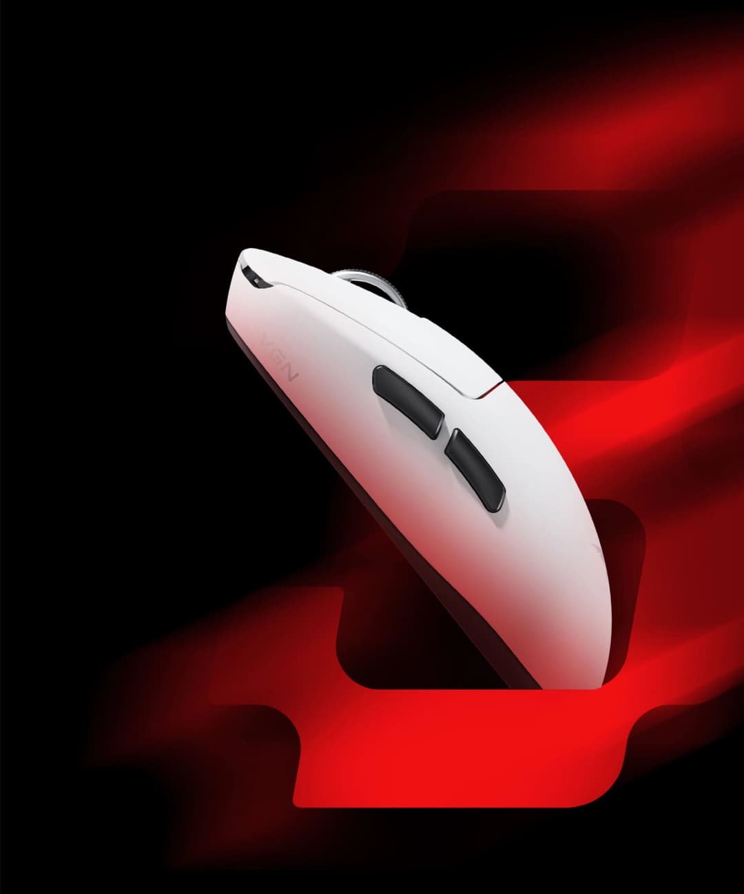 Beyaz Dragonfly 3 kablosuz mouse, sol yandaki iki yan tuş