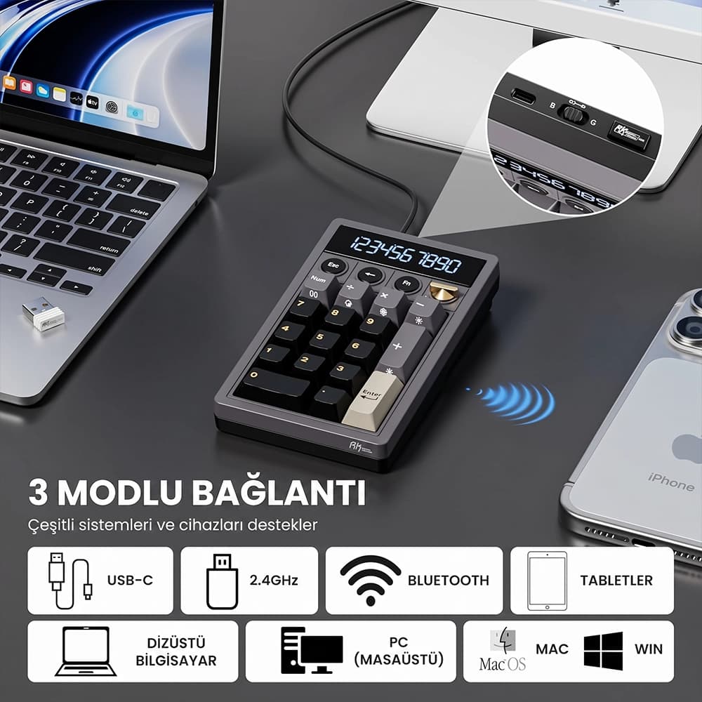 Royal Kludge RK M20 Tri-Mode Kablosuz Bağlantı ve Web Sürücü