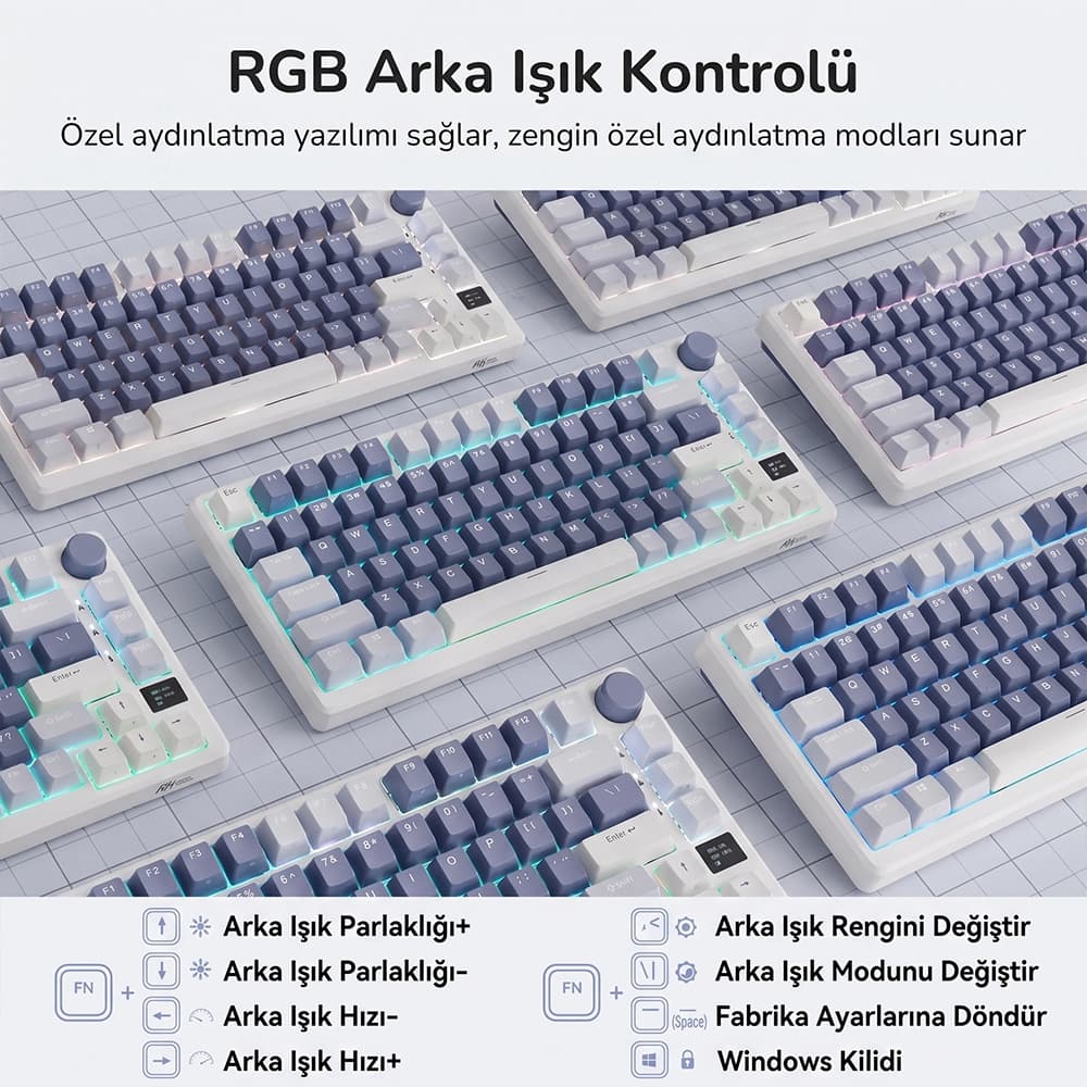 Royal Kludge RK M75 Cream Switch ve Güneye Bakan RGB