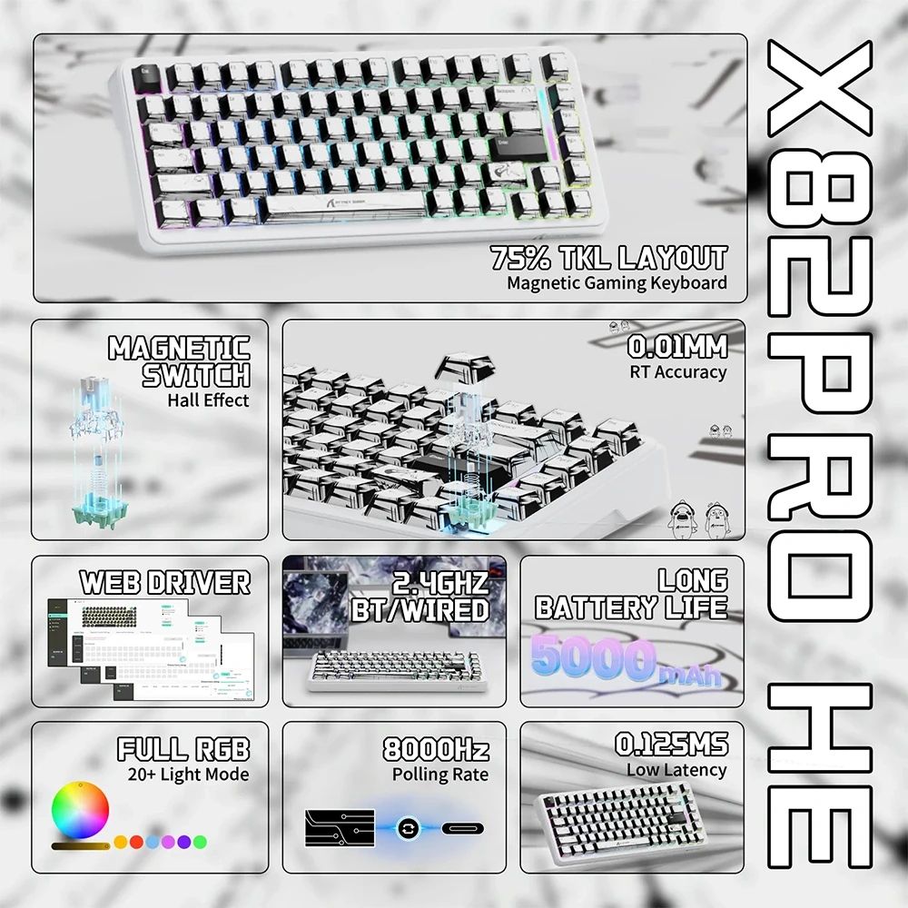 Attack Shark X82 PRO HE Uzun Pil Ömrü ve PBT Tuş Takımı