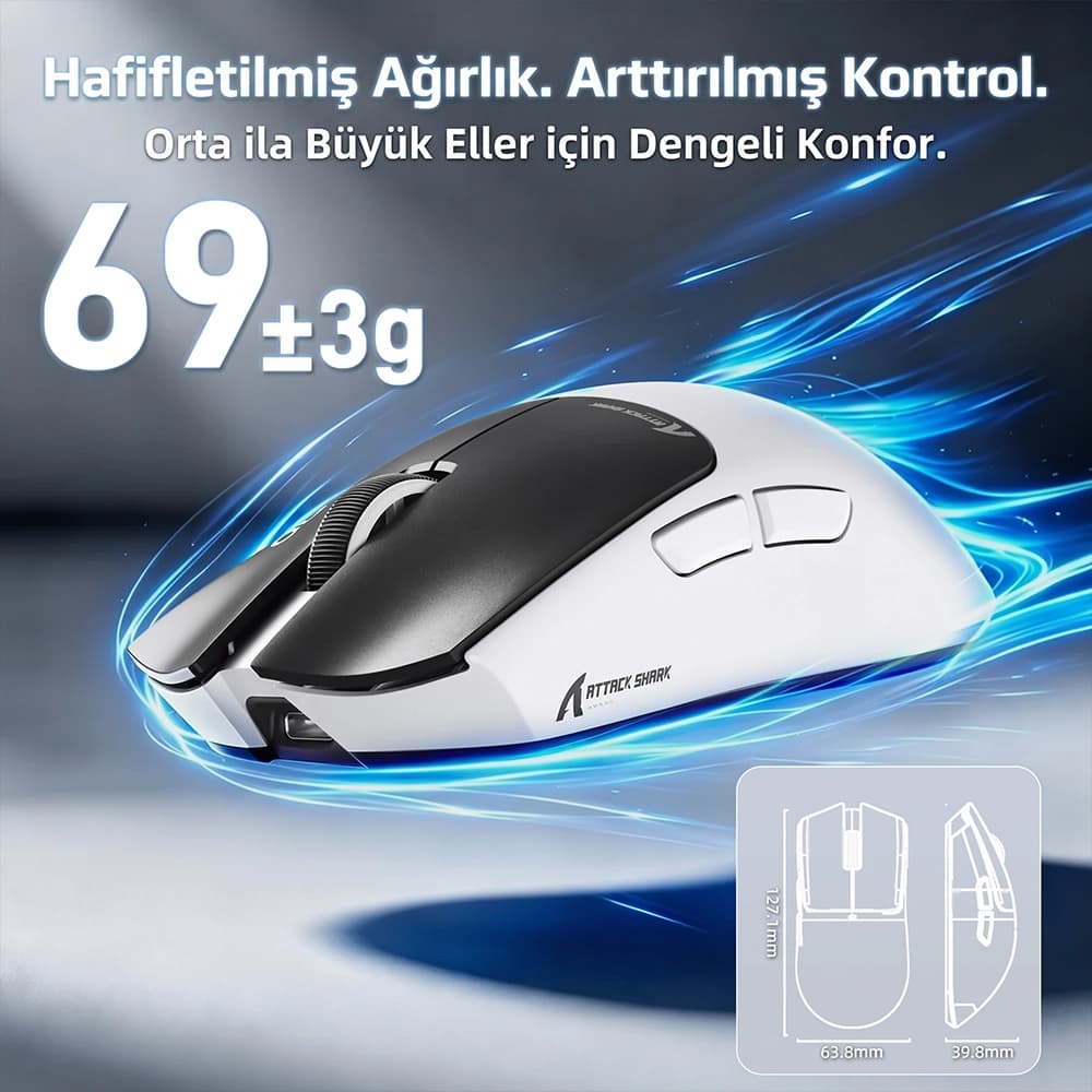 Attack Shark X11 PRO V2 66g Hafifletilmiş Ağırlık