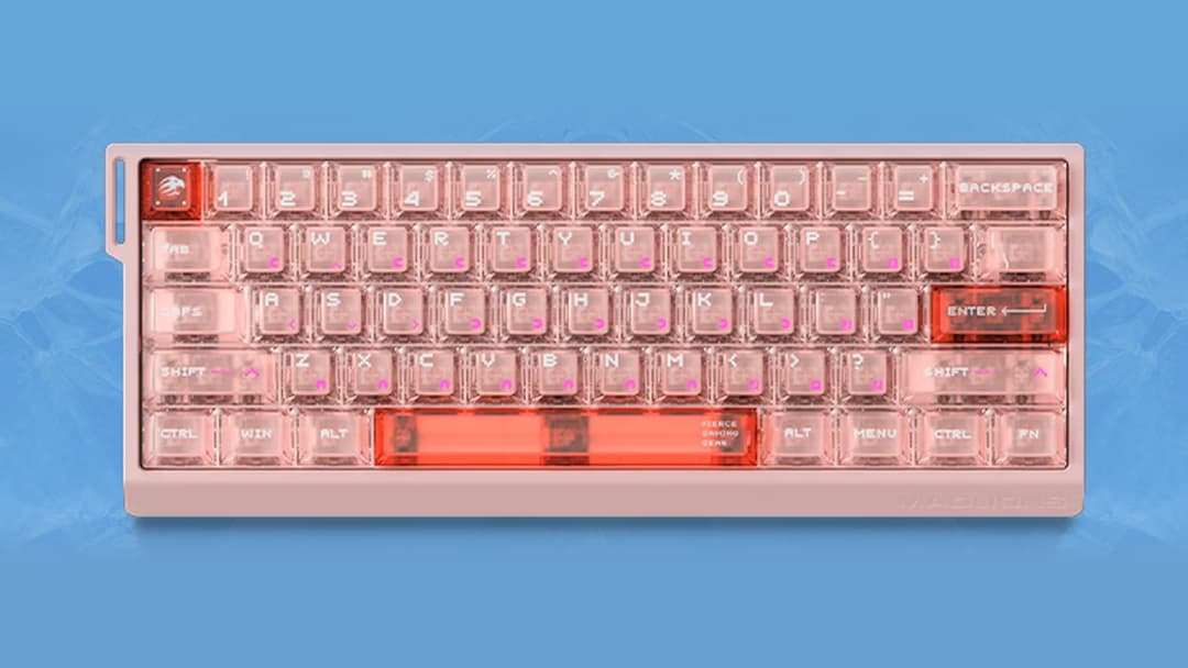 Pembe MAD60 HE V2, kırmızı boşluk tuşu, mavi zemin