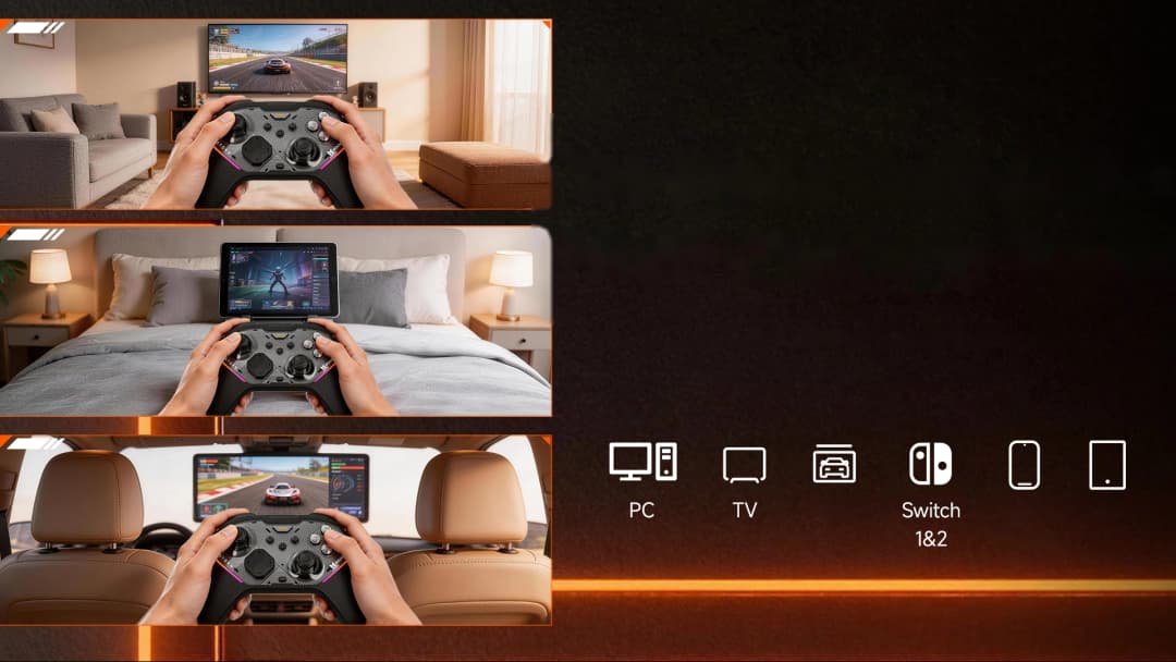 MOJHON Storm kablolu, 2.4G ve Bluetooth bağlantıyla TV, tablet ve araç ekranında oyun