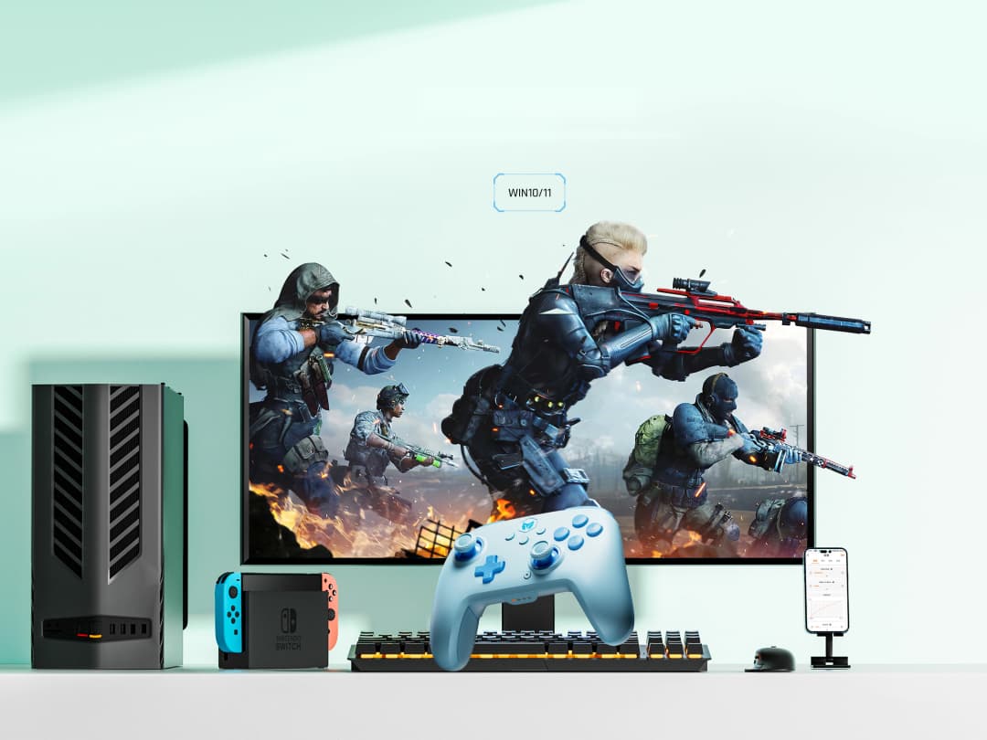 Mavi Choco oyun kolu, PC, Switch ve telefonla masa düzeni