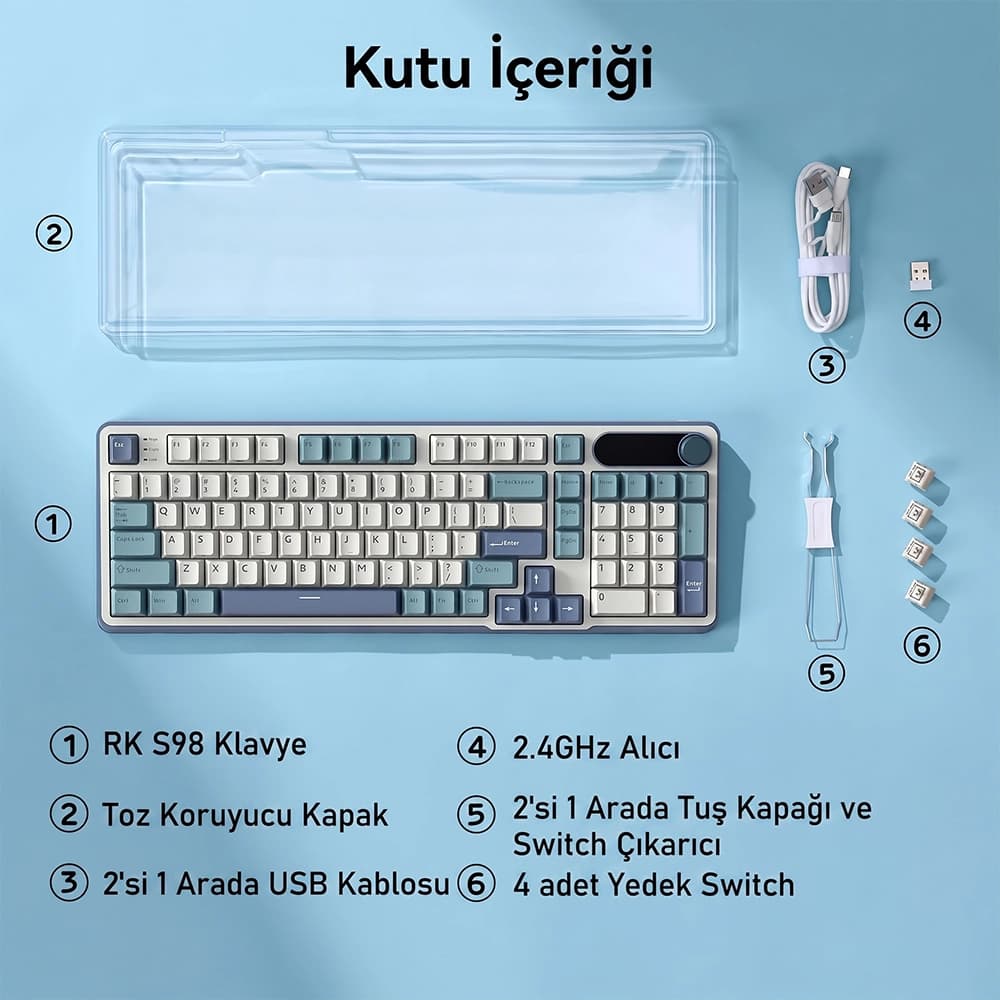 Royal Kludge RK S98 Tri-Mode Kablosuz Özgürlük ve %96 Kompakt Yerleşim