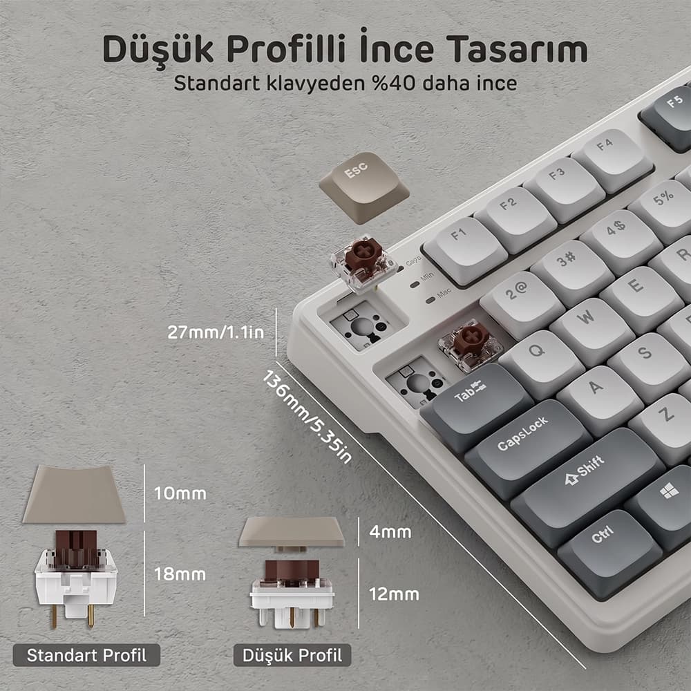 Royal Kludge RK N80 Low Profile Brown Tactile Switch ve Top Mount