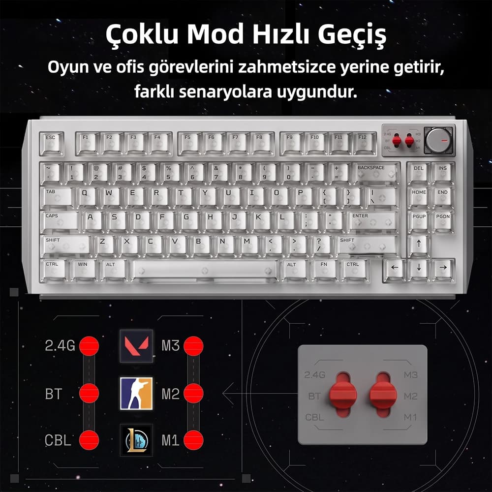 NuPhy WH80 8000mAh Batarya ve Döner Kontrol Düğmesi