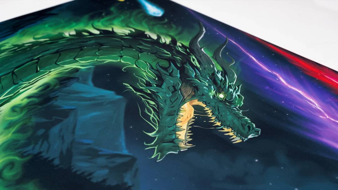 Tenta-X JadeFire Shinkiro speed mousepad, kuzey ışıkları altında yeşil ejderha baskısı