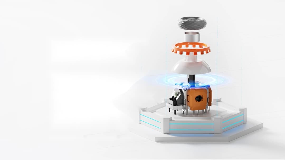 MOJHON Blitz 2 TMR elektromanyetik joystick modülünün parçalarına ayrılmış görünümü