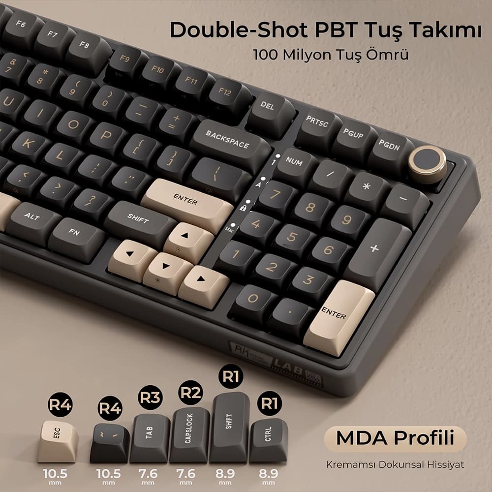 Royal Kludge R98 Pro MDA Profile PBT Keycaps ve CNC Knob