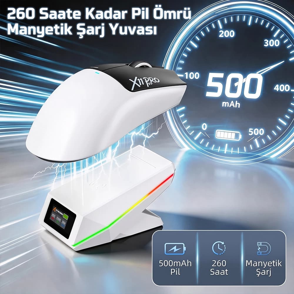 Attack Shark X11 PRO V2 260 Saat Pil Ömrü