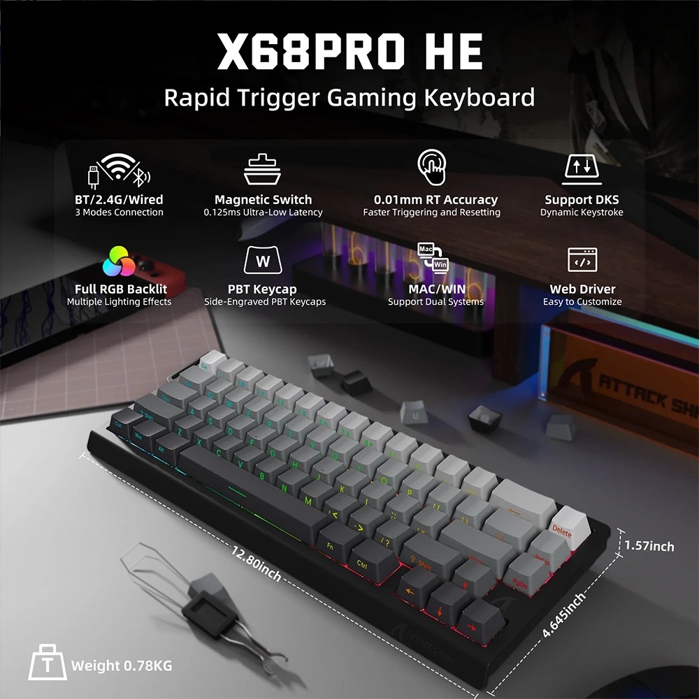 CNC Alüminyum Kasa Attack Shark X68PRO HE
