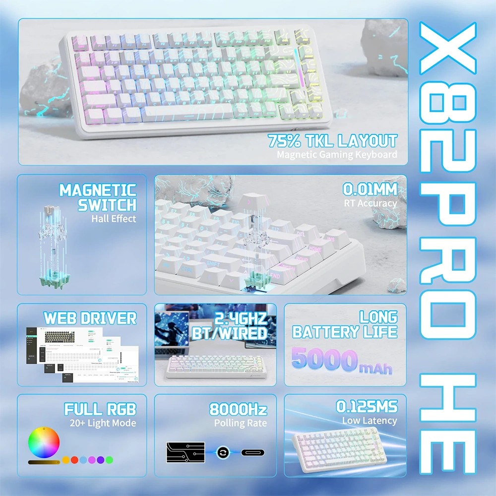 Attack Shark X82 PRO HE 75% Düzen Mekanik Klavye