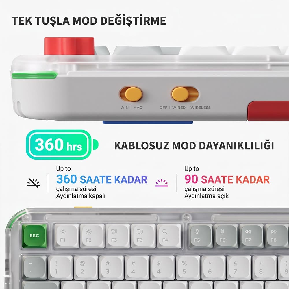 NuPhy Kick75 Mod Değiştirme ve 360 Saat Çalışma Süresi