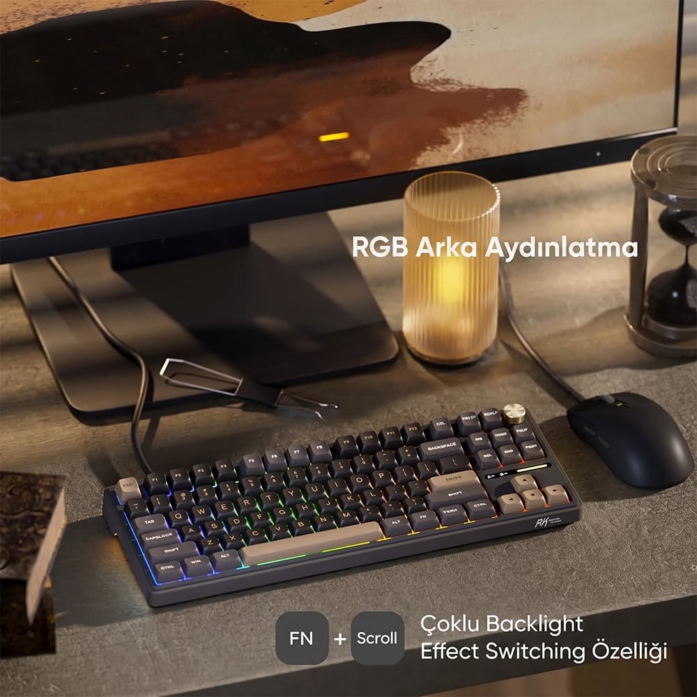 Royal Kludge RK R87 Pro QMK VIA ve Sökülebilir CNC Metal Knob