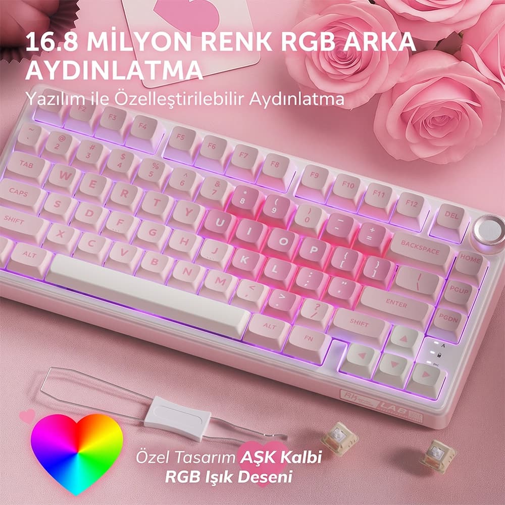 Royal Kludge R75 MDA Profil PBT Keycaps ve RGB Aydınlatma