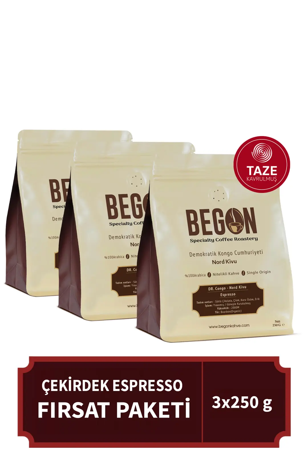 Nord Kivu Premium Espresso (ÇEKİRDEK) Kahve Paketi 250g x 3 Adet