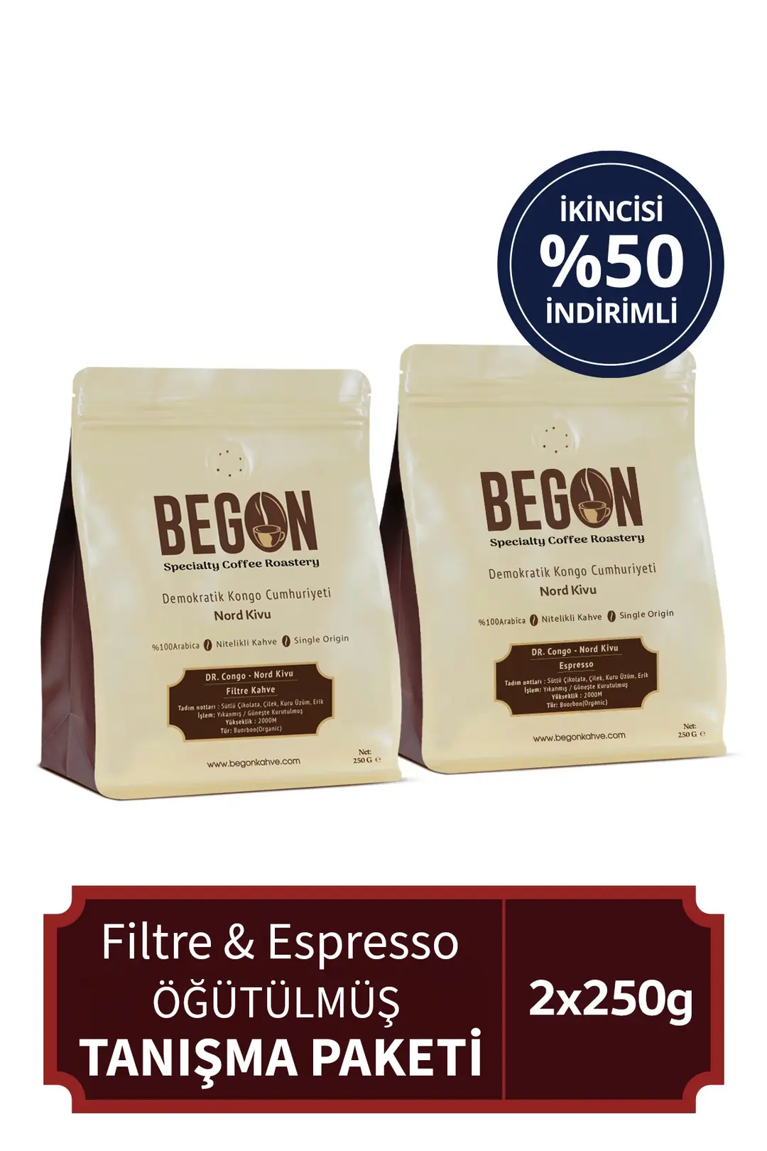 Nord Kivu Premium Espresso Filtre Kahve (ÖĞÜTÜLMÜŞ) Tanışma Paketi 250g x 2 Adet