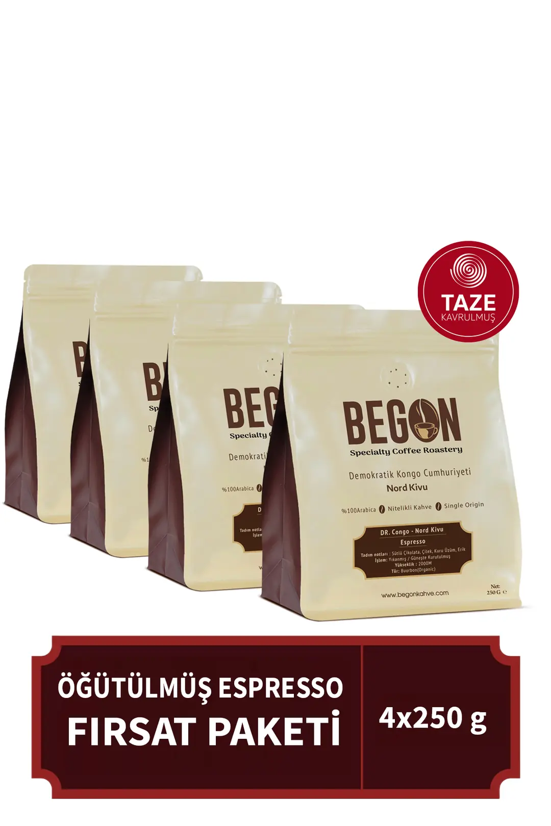 Nord Kivu Premium Espresso (ÖĞÜTÜLMÜŞ) Kahve Paketi 250g x 4 Adet