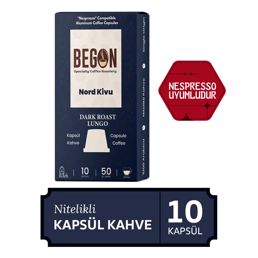 Nord Kivu Nespresso Uyumlu Alüminyum Kapsül Kahve Dark Roast (LUNGO) 10 Adet