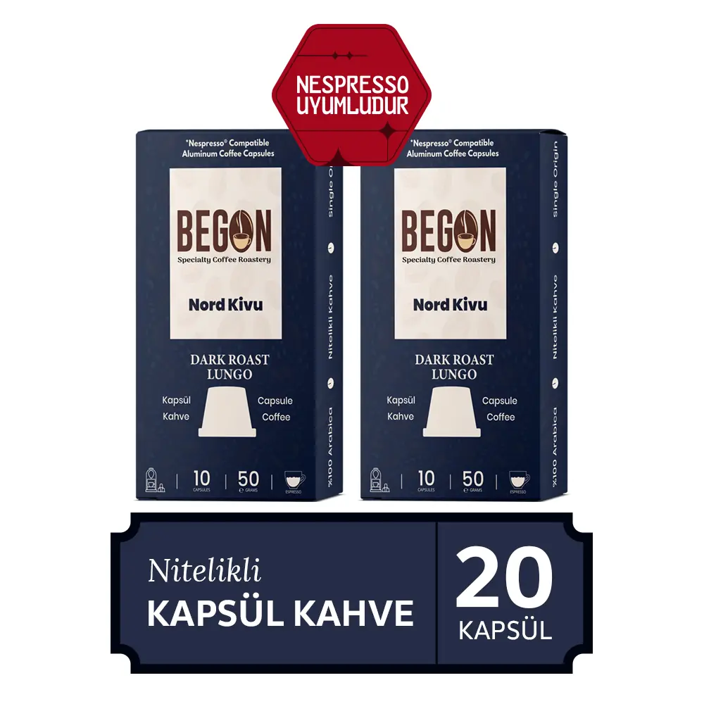 Nord Kivu Nespresso Uyumlu Alüminyum Kapsül Kahve Dark Roast (LUNGO) 20 Adet