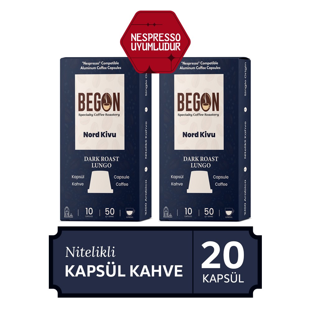 2'li Nord Kivu Dark Roast (Lungo) Kapsül Kahve - 20 Kapsül