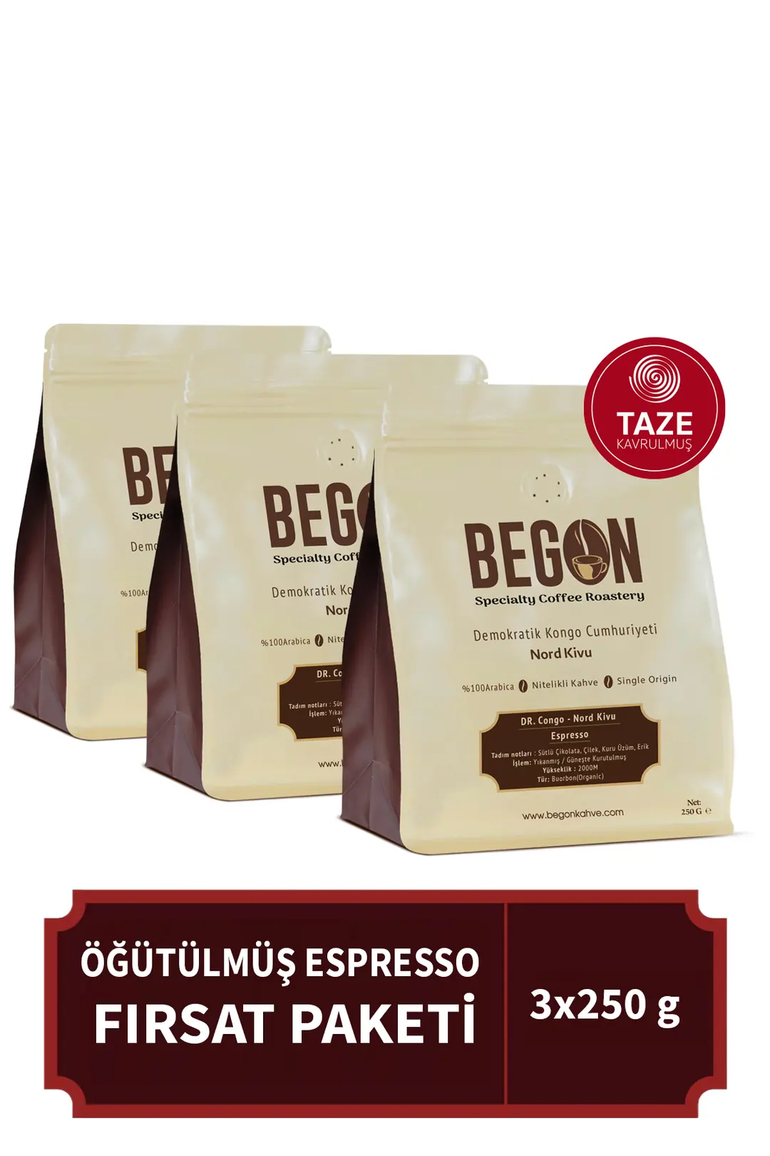 Nord Kivu Premium Espresso (ÖĞÜTÜLMÜŞ) Kahve Paketi 250g x 3 Adet