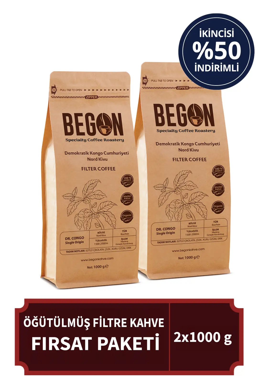 Nord Kivu Filtre Kahve (ÖĞÜTÜLMÜŞ) Paketi 1000g x 2 Adet