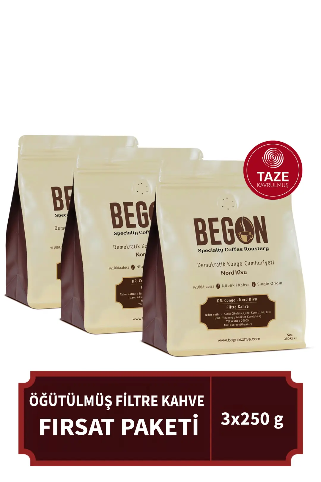 Nord Kivu Filtre Kahve (ÖĞÜTÜLMÜŞ) Paketi 250g x 3 Adet
