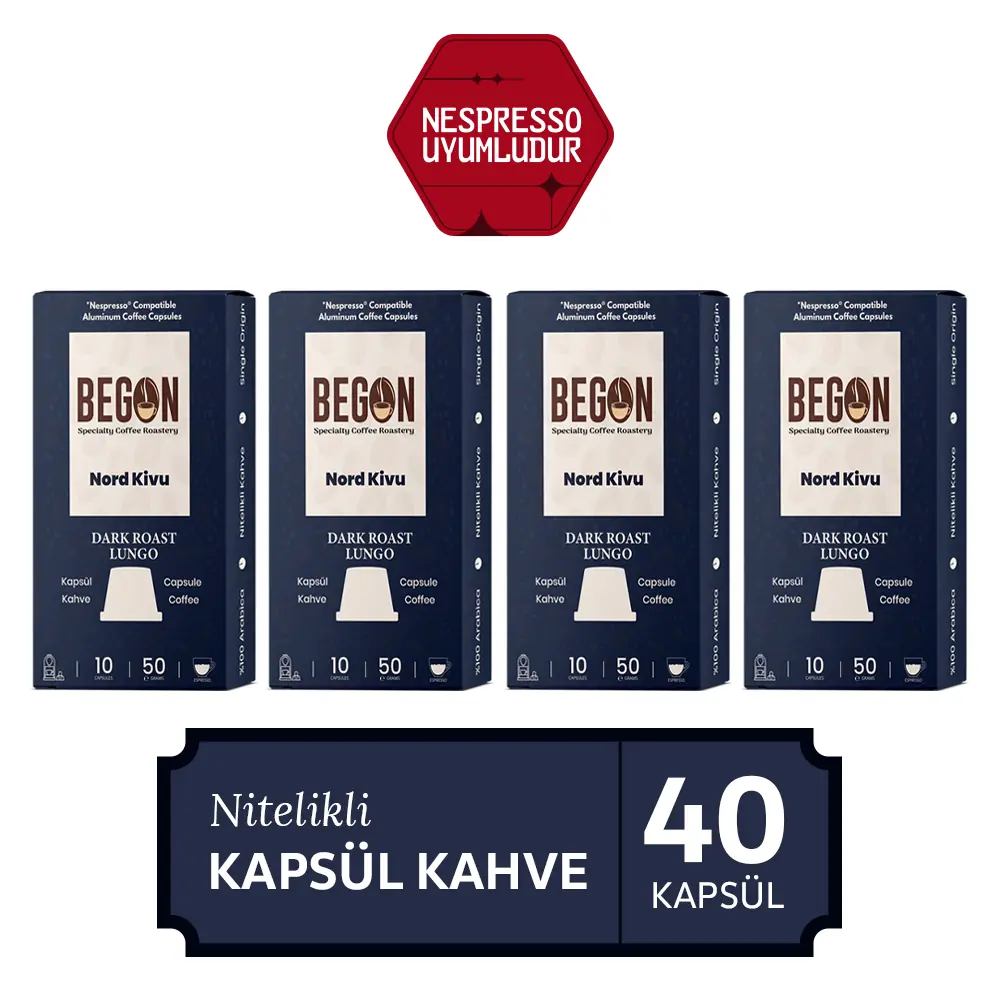 Nord Kivu Nespresso Uyumlu Alüminyum Kapsül Kahve Dark Roast (LUNGO) 40 Adet
