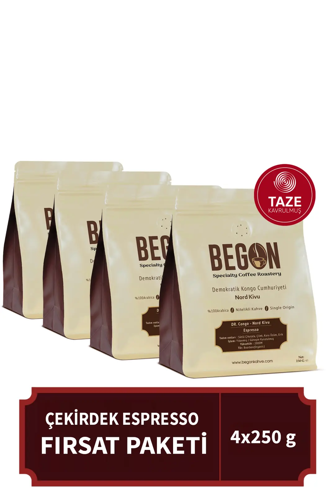 Nord Kivu Premium Espresso (ÇEKİRDEK) Kahve Paketi 250g x 4 Adet