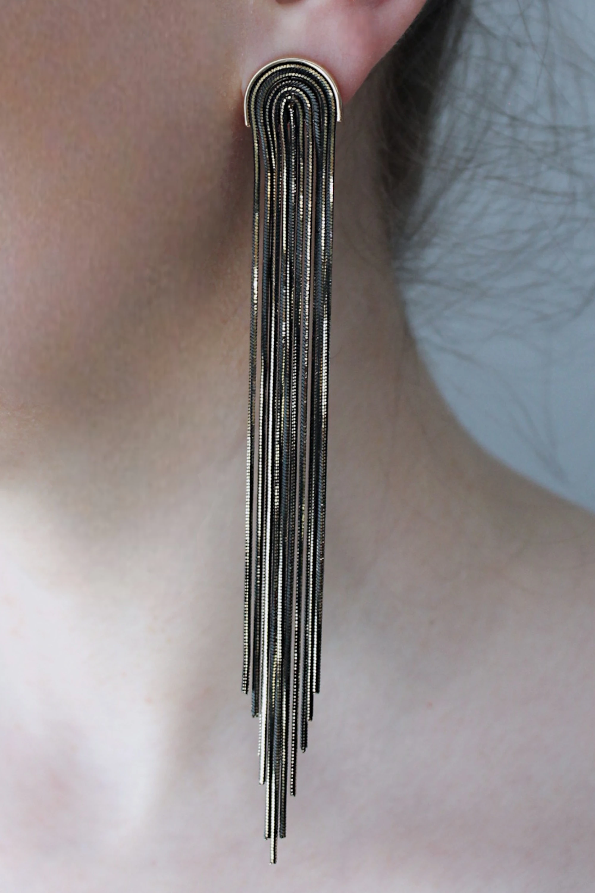 Altın Kaplama Uzun Şelale Kesim Zincir Küpe