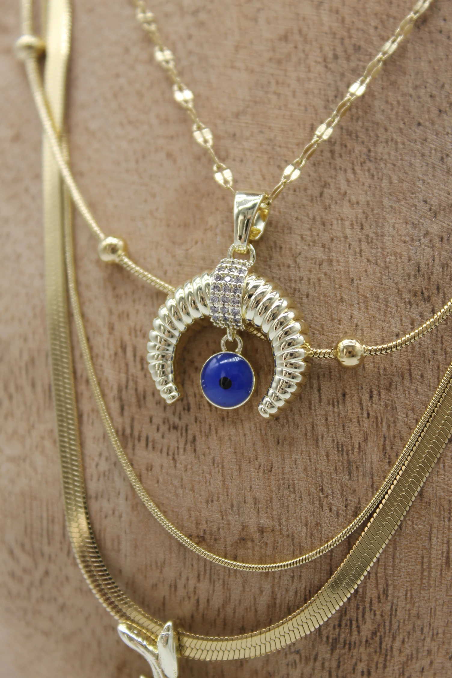 VIP Çelik İtalyan Ezme Zirkon Taşlı Anka ve Hilal Nazar Model 4’lü Kombin Kolye