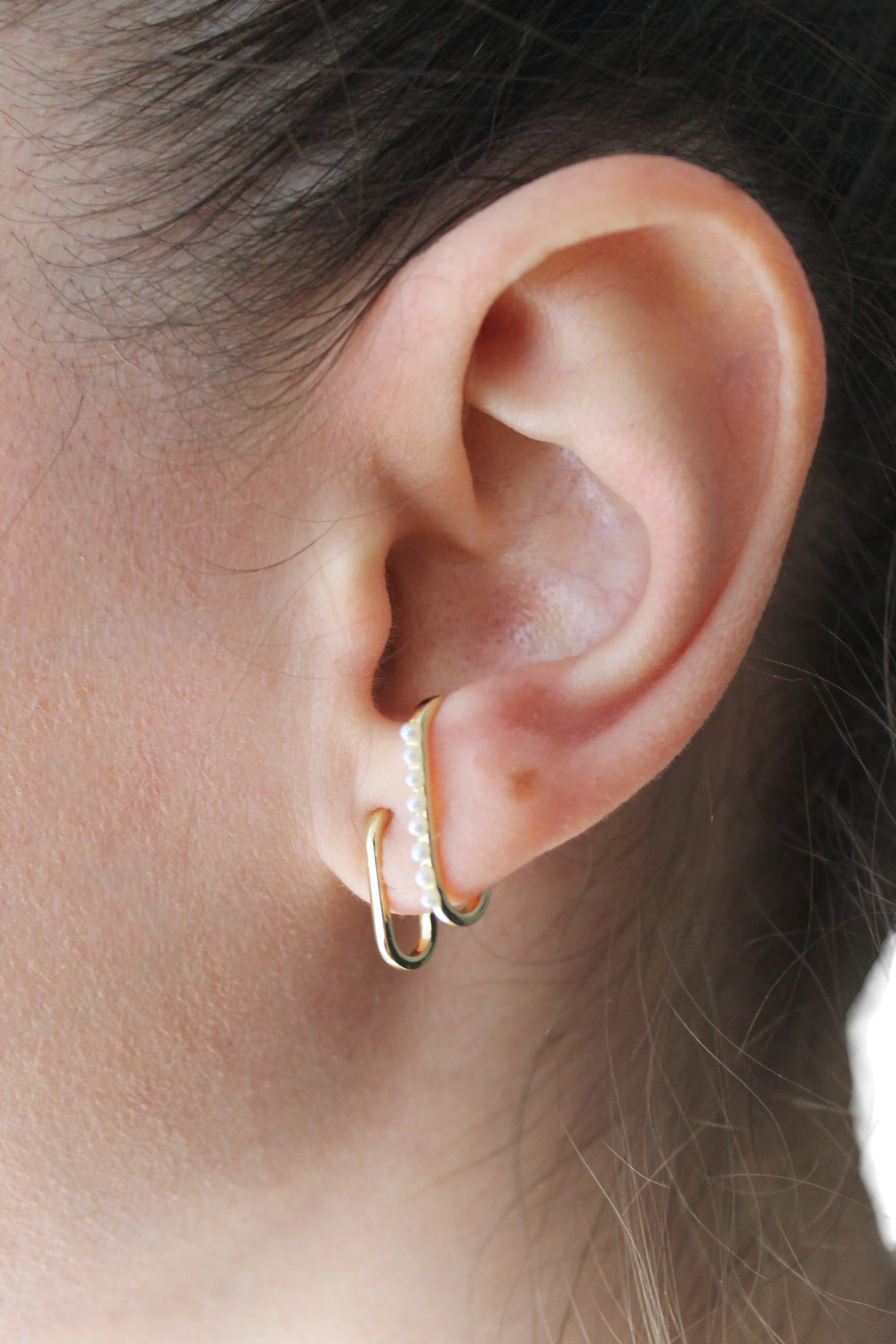 VIP Çelik 14K Altın Kaplama İncili Ataç Model Küpe