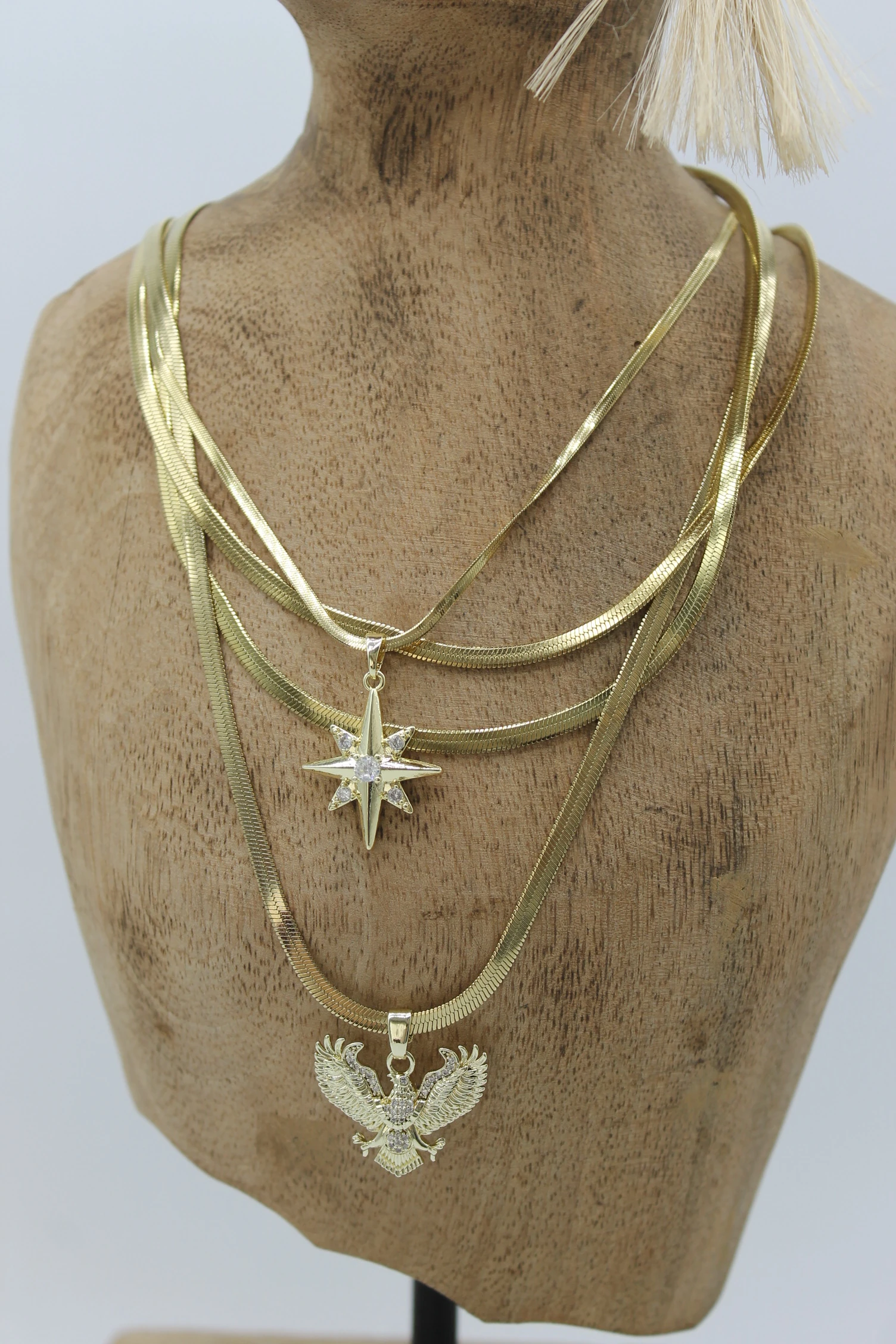 VIP Çelik Italyan Ezme Zirkon Taşlı Kuzey Yıldızı ve Eagle Model 4’lü Kombin Kolye