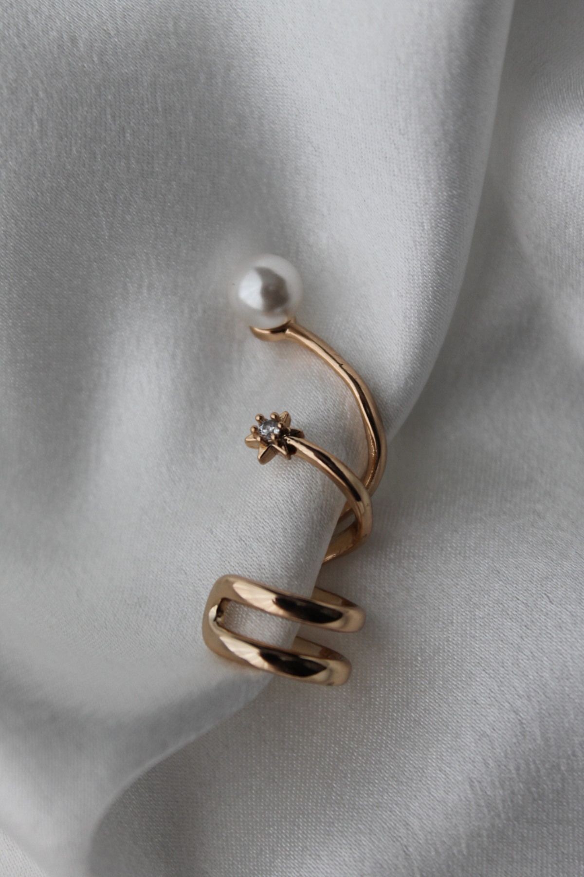VIP Çelik İnci ve Zirkon Taşlı 4 Sıra Yıldız Detaylı Earcuff / Kıkırdak (sıkıştırılabilir) Küpe