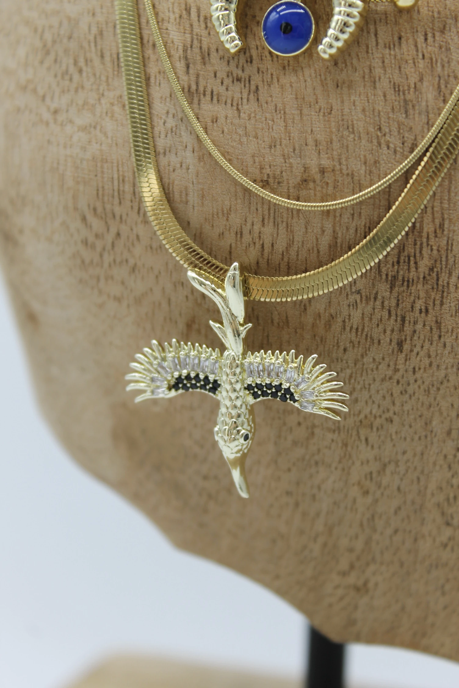 VIP Çelik İtalyan Ezme Zirkon Taşlı Anka ve Hilal Nazar Model 4’lü Kombin Kolye