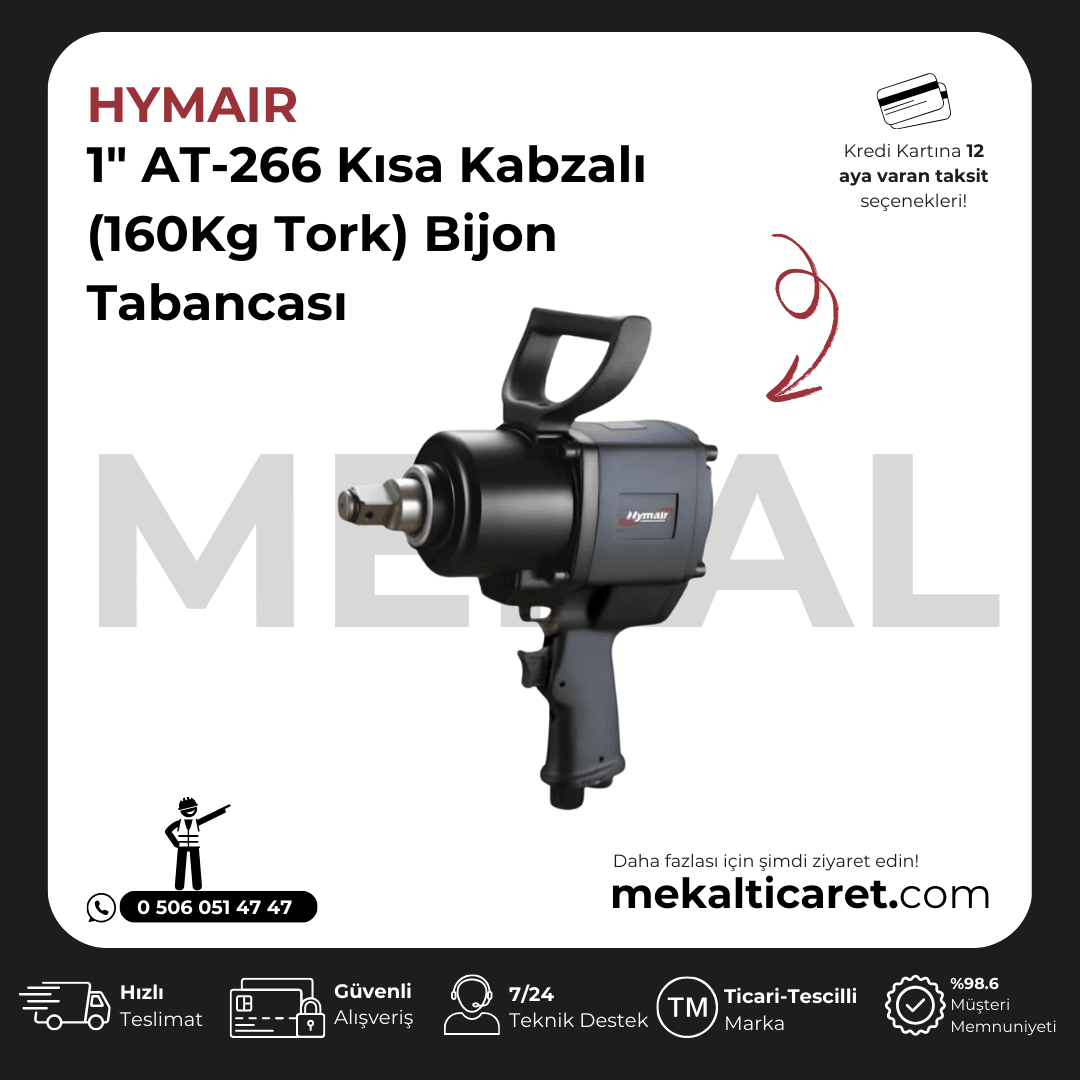 HYMAİR 1" AT-266 Kısa Kabzalı (160Kg Tork) Bijon Tabancası