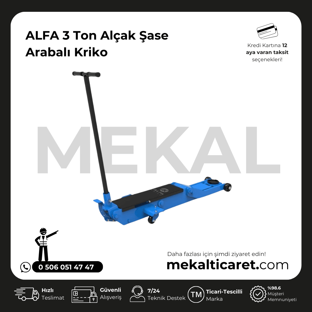 ALFA 3 Ton Alçak Şase Arabalı Kriko