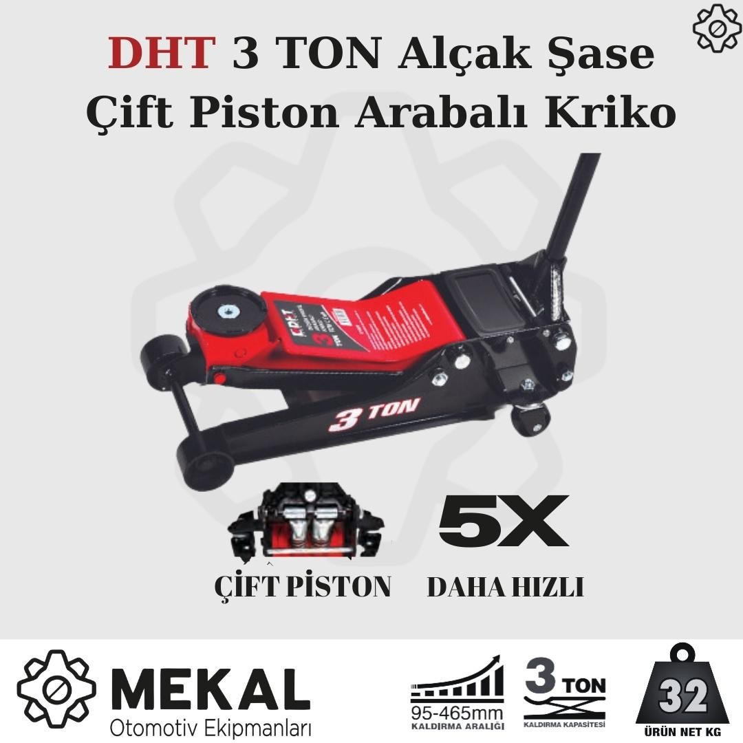 DHT 3 Ton Alçak Şase Çift Piston Arabalı Kriko